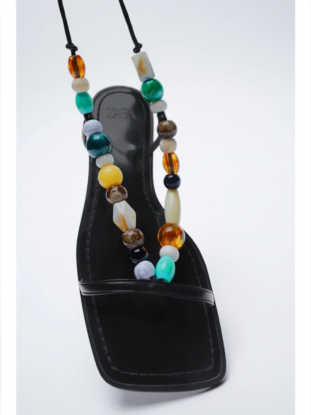 NWT Zara Tied Low Heel Beaded Sandals - Picture 2 of 6
